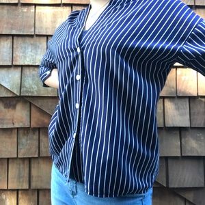 Blue and white striped blouse